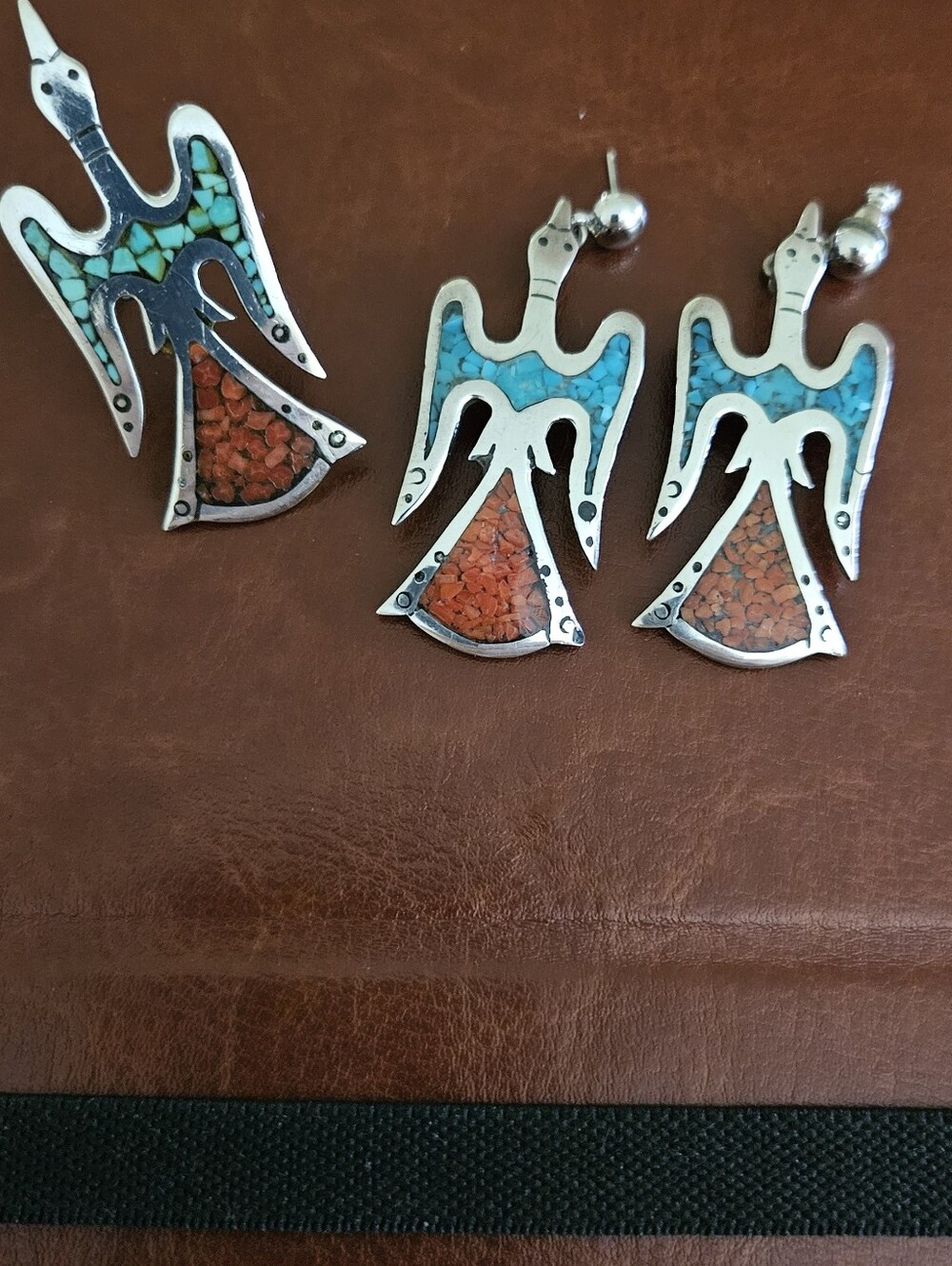 Native-Inspired Turquoise & Coral Angel Pendant and Earrings Set